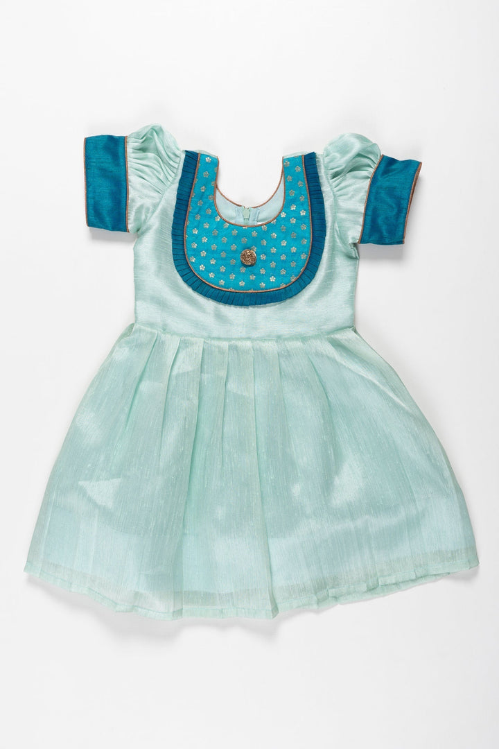 The Nesavu Silk Frock Girls Aqua Elegance Pattu Silk Frocktraditional Elegance with a Modern Touch Nesavu Aqua Pattu Silk Frocks for Kids | The Nesavu