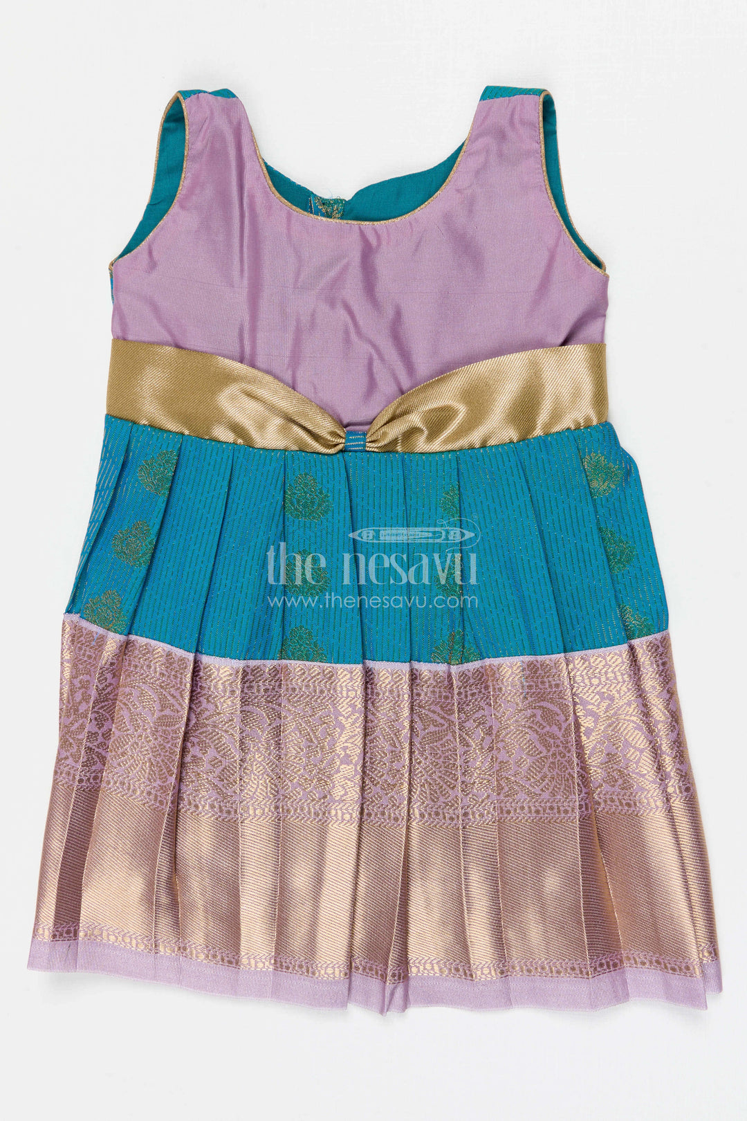 The Nesavu Girls Kanchi Silk Frock Girls Arani Silk Frock for Traditional Weddings and Functions Nesavu 10 (NB) / Blue / Style 3 KSF027AC-10 Nesavu Girls Semi Arani Kanchivaram Silk Frock For Weddings Traditional Functions And Festive Wear