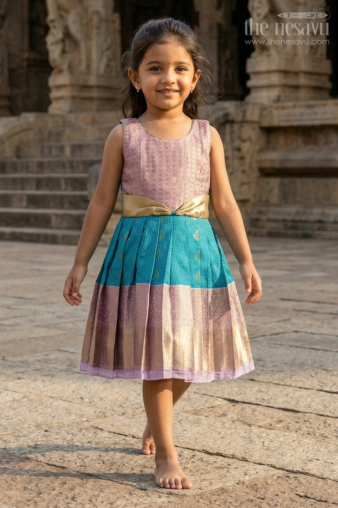 The Nesavu Girls Kanchi Silk Frock Girls Arani Silk Frock for Traditional Weddings and Functions Nesavu Nesavu Girls Semi Arani Kanchivaram Silk Frock For Weddings Traditional Functions And Festive Wear