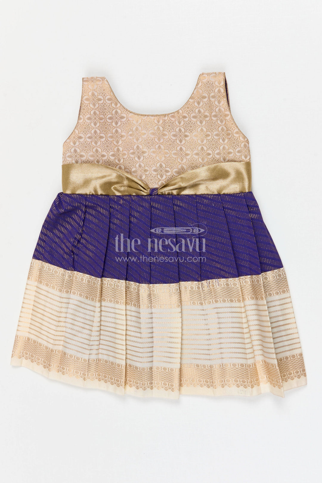 The Nesavu Girls Kanchi Silk Frock Girls Arani Silk Frock for Weddings and Festive Occasions Nesavu 10 (NB) / Blue / Style 1 KSF028CA-10 Nesavu Girls Semi Arani Kanchivaram Silk Frock For Weddings Receptions And Festive Celebrations