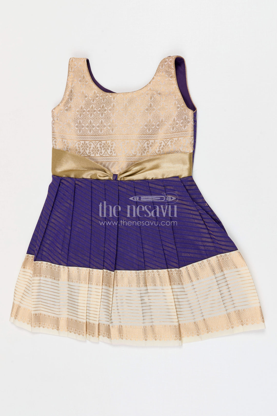 The Nesavu Girls Kanchi Silk Frock Girls Arani Silk Frock for Weddings and Festive Occasions Nesavu 10 (NB) / Blue / Style 2 KSF028CB-10 Nesavu Girls Semi Arani Kanchivaram Silk Frock For Weddings Receptions And Festive Celebrations