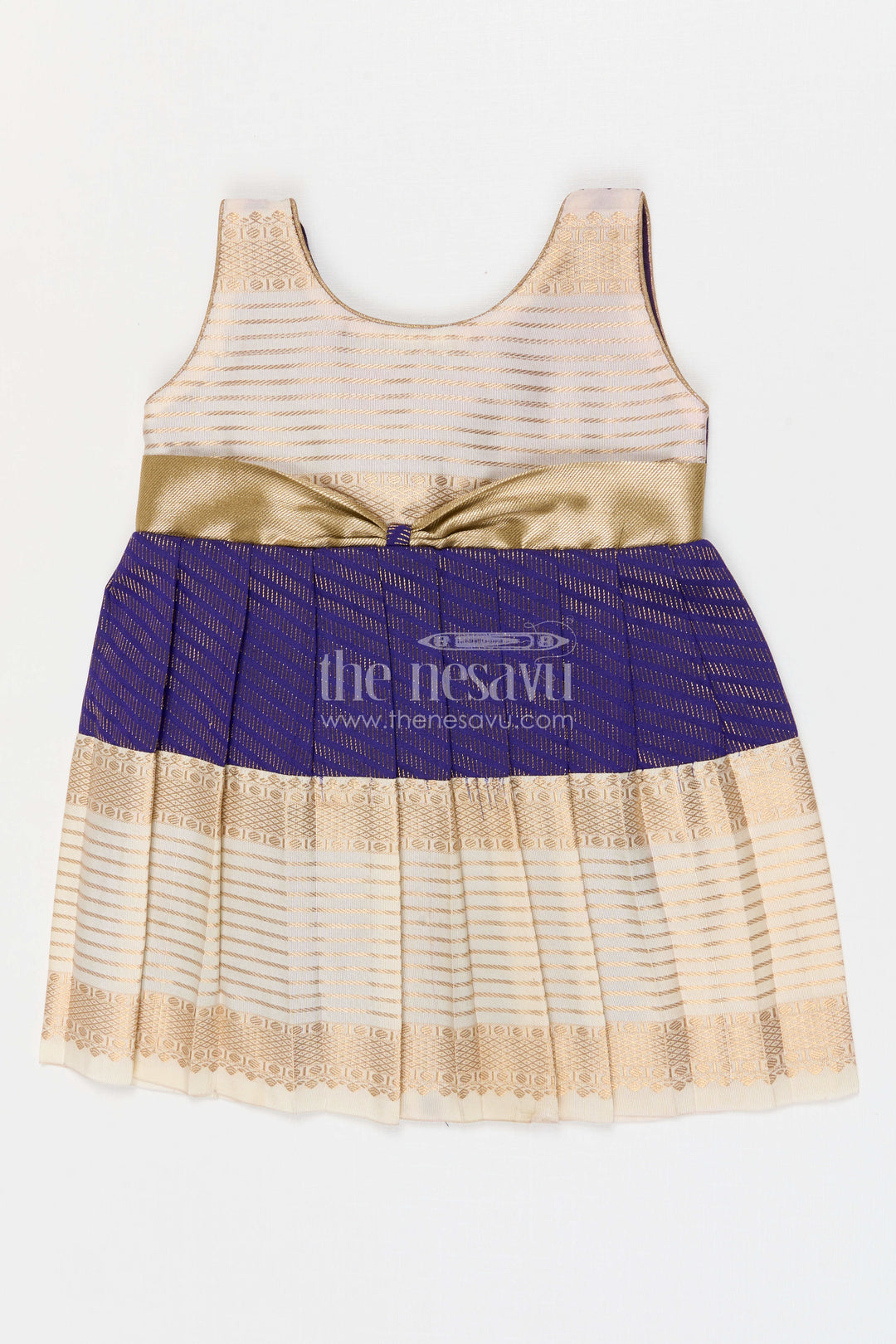 The Nesavu Girls Kanchi Silk Frock Girls Arani Silk Frock for Weddings and Festive Occasions Nesavu 10 (NB) / Blue / Style 3 KSF028CC-10 Nesavu Girls Semi Arani Kanchivaram Silk Frock For Weddings Receptions And Festive Celebrations