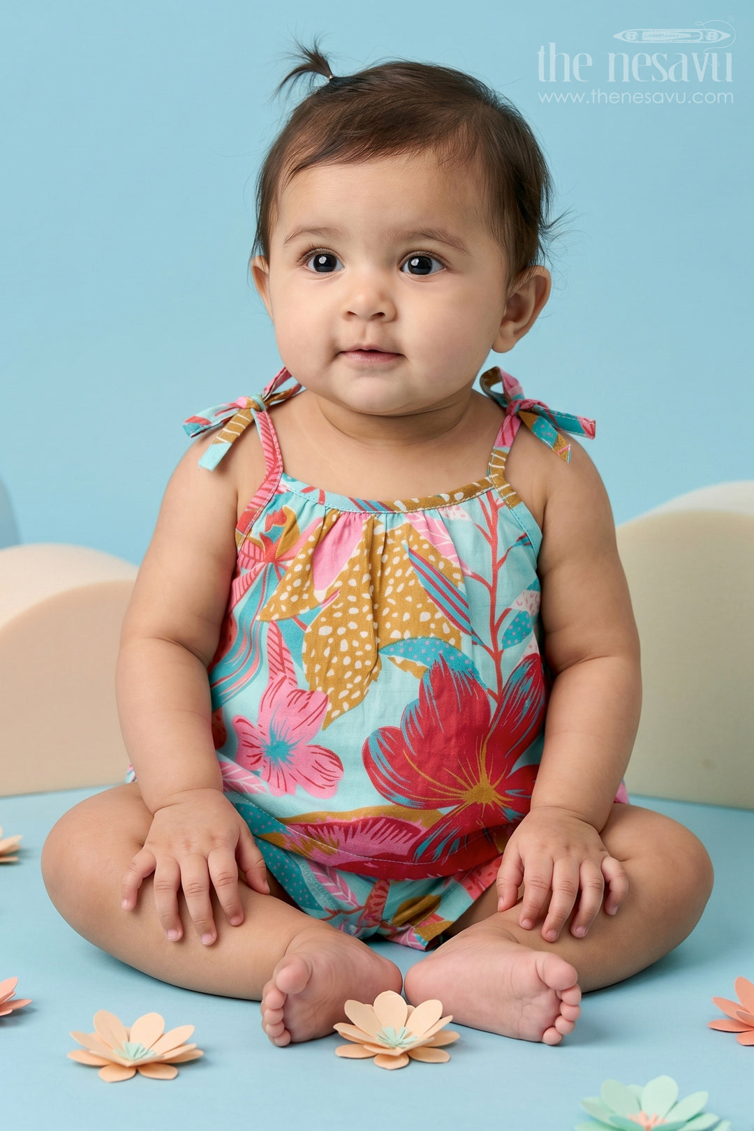 The Nesavu Baby Casual Sets Girls Baby Cotton Dress Design Set with Abstract Printed Sleeveless Top and Matching Shorts in Soft Cotton Nesavu 12 (3M) / Blue BFJ796A-12 Girls Cotton Dress Design Set Printed Sleeveless Top Shorts Everyday Style | The Nesavu