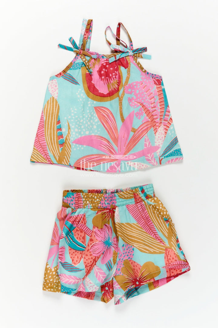 The Nesavu Baby Casual Sets Girls Baby Cotton Dress Design Set with Abstract Printed Sleeveless Top and Matching Shorts in Soft Cotton Nesavu Girls Cotton Dress Design Set Printed Sleeveless Top Shorts Everyday Style | The Nesavu