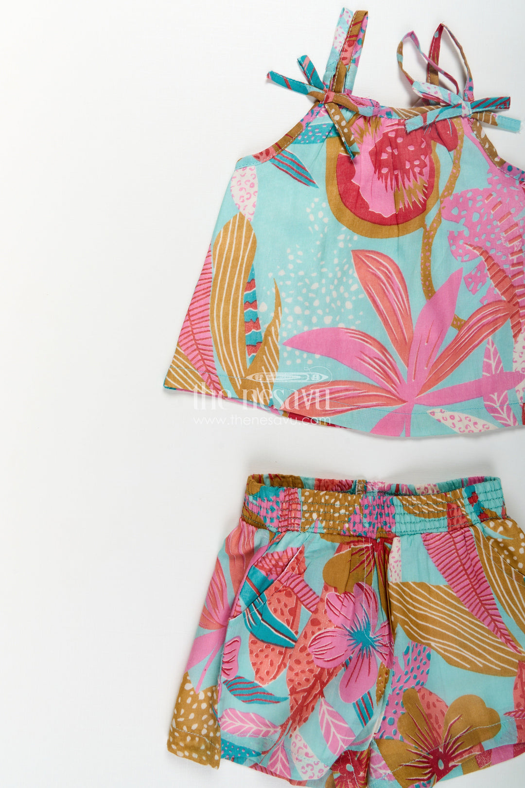 The Nesavu Baby Casual Sets Girls Baby Cotton Dress Design Set with Abstract Printed Sleeveless Top and Matching Shorts in Soft Cotton Nesavu Girls Cotton Dress Design Set Printed Sleeveless Top Shorts Everyday Style | The Nesavu