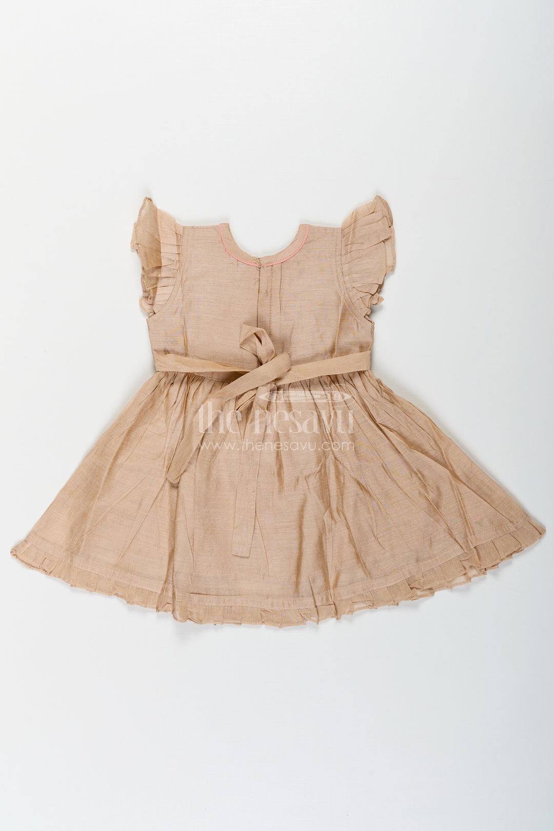 The Nesavu Girls Chanderi Frock Girls Baby Party Frock in Chanderi with Thread Embroidery and Frill Sleeves Nesavu Girls Chanderi Baby Party Frock Embroidered Birds Frill Sleeves | The Nesavu