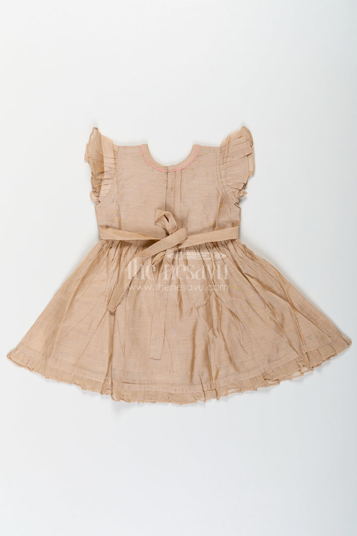 The Nesavu Girls Chanderi Frock Girls Baby Party Frock in Chanderi with Thread Embroidery and Frill Sleeves Nesavu Girls Chanderi Baby Party Frock Embroidered Birds Frill Sleeves | The Nesavu