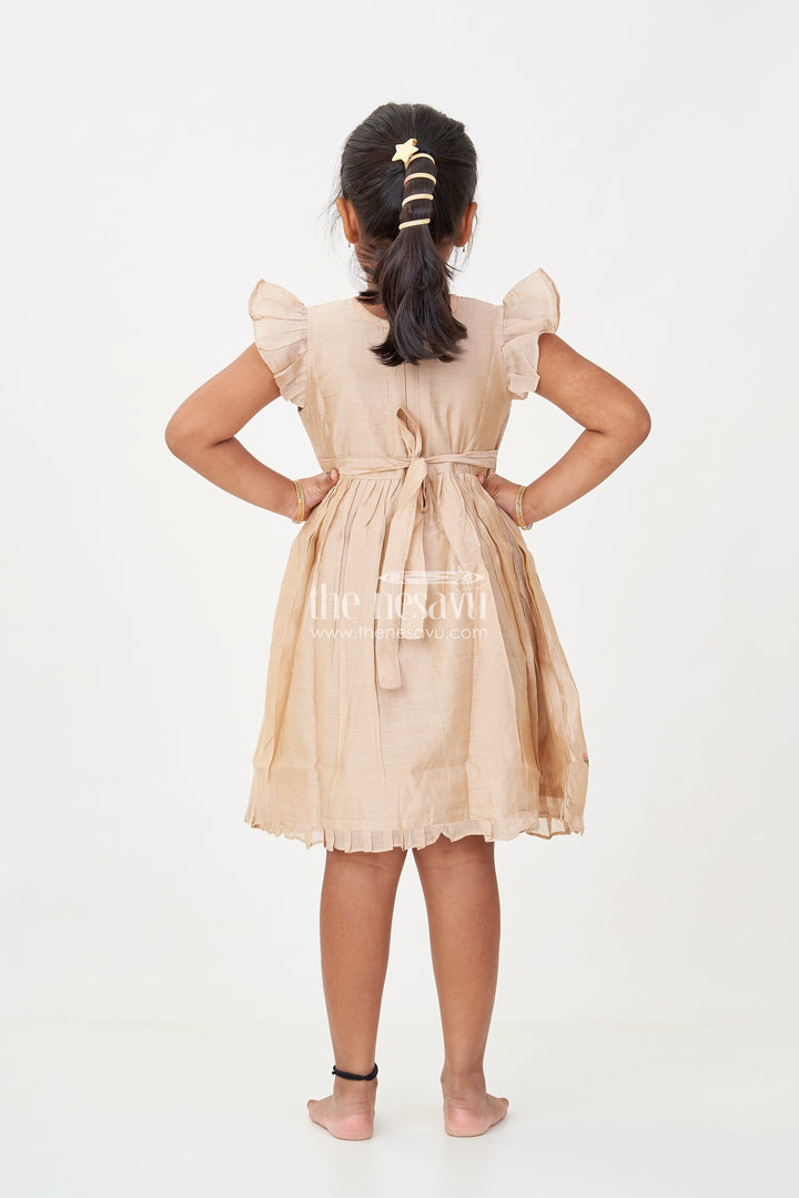 The Nesavu Girls Chanderi Frock Girls Baby Party Frock in Chanderi with Thread Embroidery and Frill Sleeves Nesavu Girls Chanderi Baby Party Frock Embroidered Birds Frill Sleeves | The Nesavu