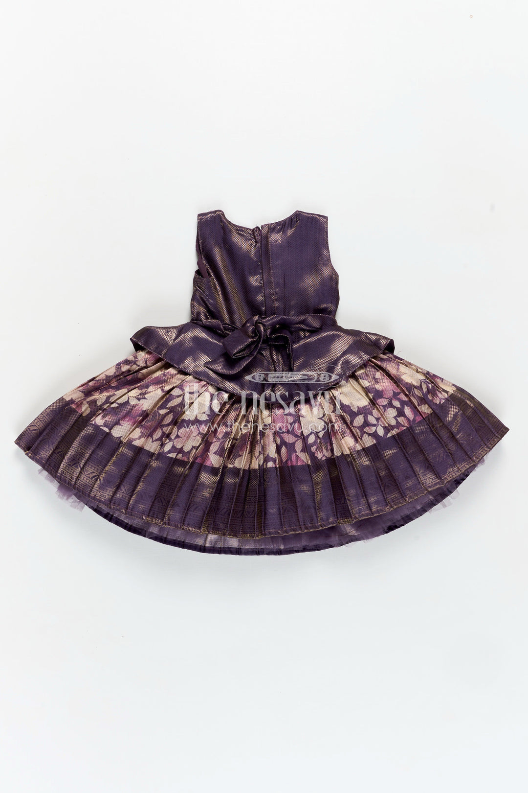 The Nesavu Silk Frock Girls Banaras silk frock with Digital Printed Jacquard and Layered Flared Skirt in Traditional Tones Nesavu Girls Banaras silk frock Digital Printed Jacquard Traditional Pleated Skirt | The Nesavu