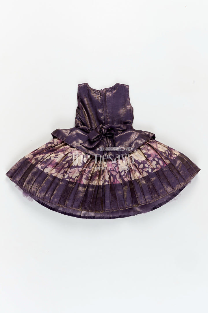 The Nesavu Silk Frock Girls Banaras silk frock with Digital Printed Jacquard and Layered Flared Skirt in Traditional Tones Nesavu Girls Banaras silk frock Digital Printed Jacquard Traditional Pleated Skirt | The Nesavu