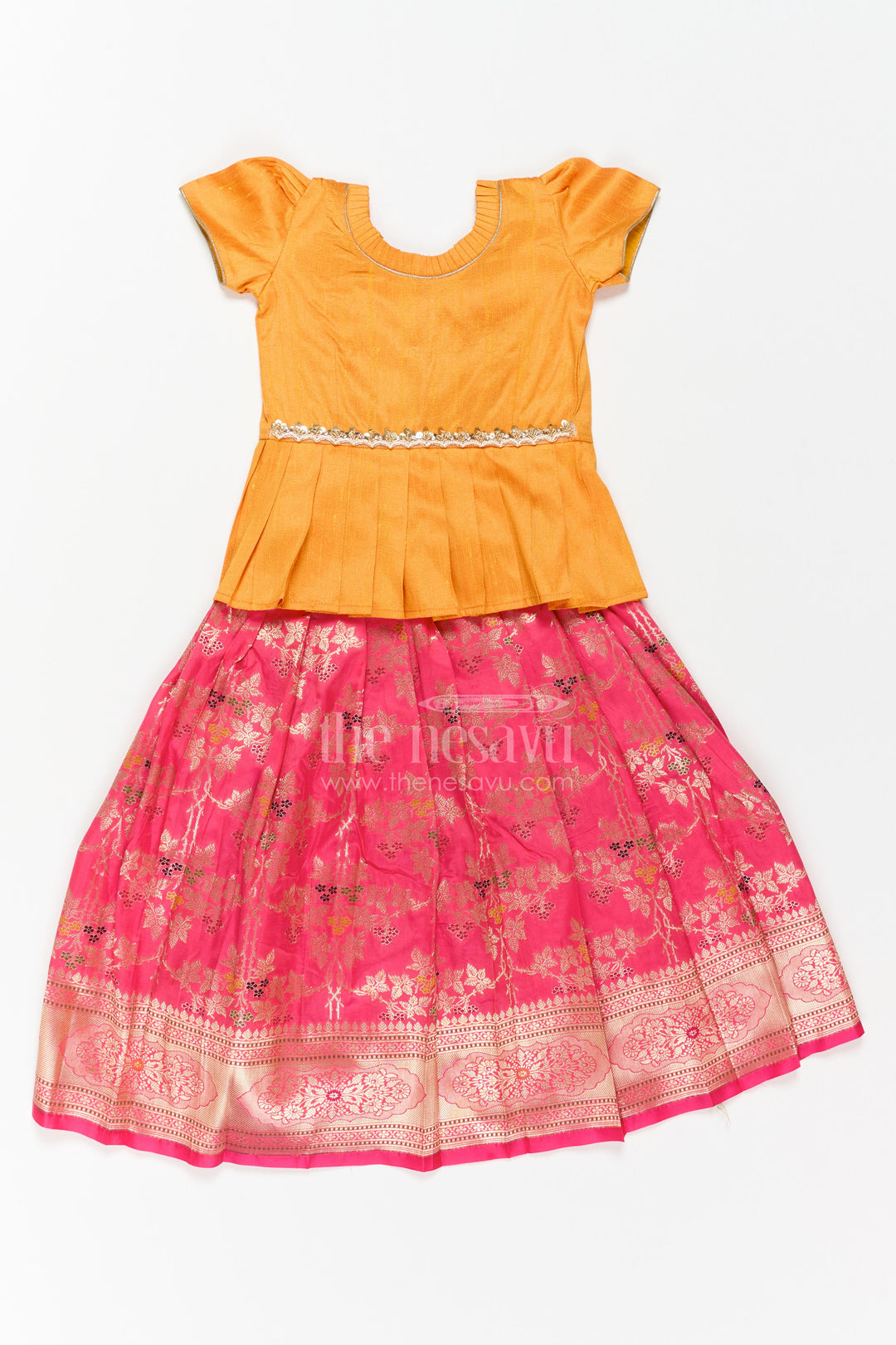 The Nesavu Pattu Pavadai Girls Banarasi Pattu Pavadai for Weddings Poojas and Festive Family Functions Nesavu 18 (2Y) / Yellow / Banarasi GPP409A-18 Nesavu Girls Banarasi Pattu Pavadai For Weddings Poojas Temple Visits And Festive Family Functions