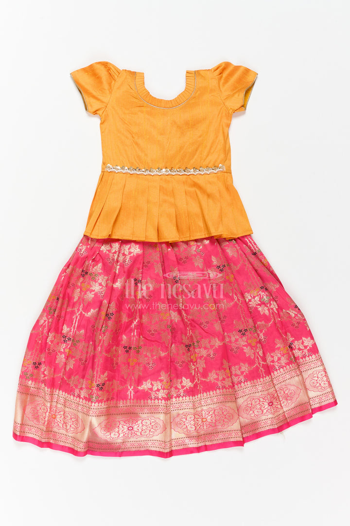 The Nesavu Pattu Pavadai Girls Banarasi Pattu Pavadai for Weddings Poojas and Festive Family Functions Nesavu 18 (2Y) / Yellow / Banarasi GPP409A-18 Nesavu Girls Banarasi Pattu Pavadai For Weddings Poojas Temple Visits And Festive Family Functions