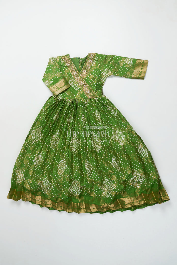The Nesavu Girls Casual Gown Girls Bandhani Gown for Traditional Functions and Festive Events Nesavu 24 (5Y) / Green GA374C-24 Nesavu girls georgette jacquard bandhani gown traditional festivals ethnic wear