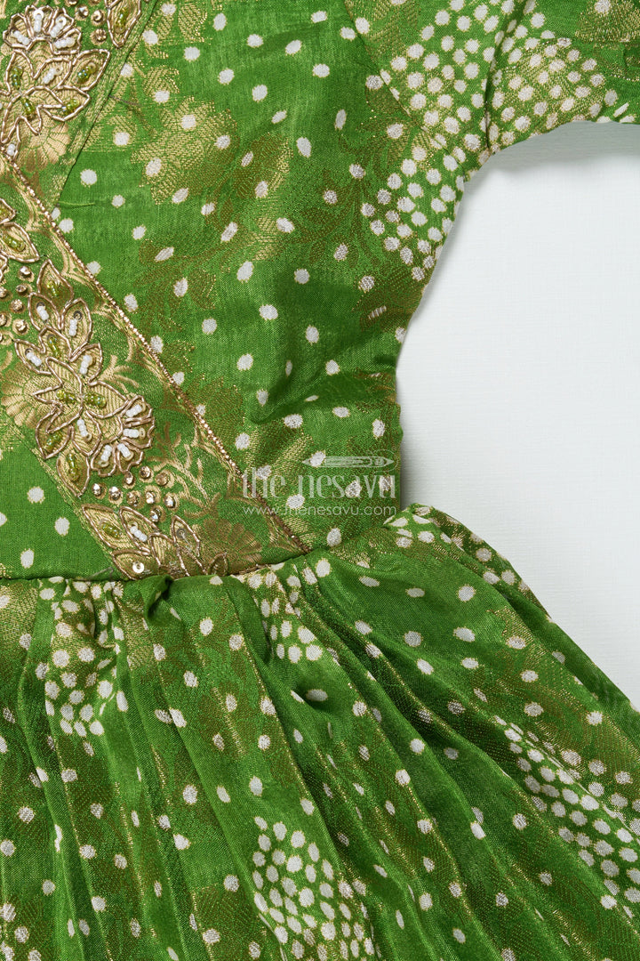 The Nesavu Girls Casual Gown Girls Bandhani Gown for Traditional Functions and Festive Events Nesavu Nesavu girls georgette jacquard bandhani gown traditional festivals ethnic wear