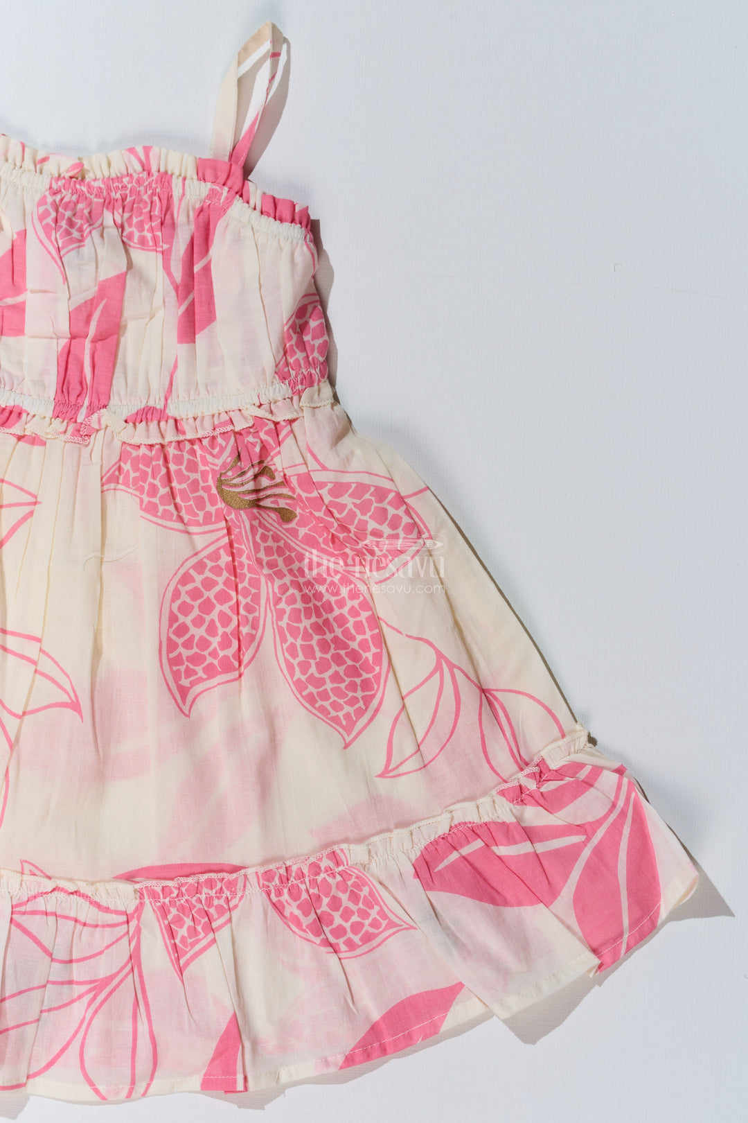 The Nesavu Girls Cotton Frock Girls Barbie Frock with Pink Floral Print and Smocked Bodice for a Stylish Summer Look Nesavu Nesavu Girls Barbie Frock Pink Floral Print Smocked Bodice Summer Outings