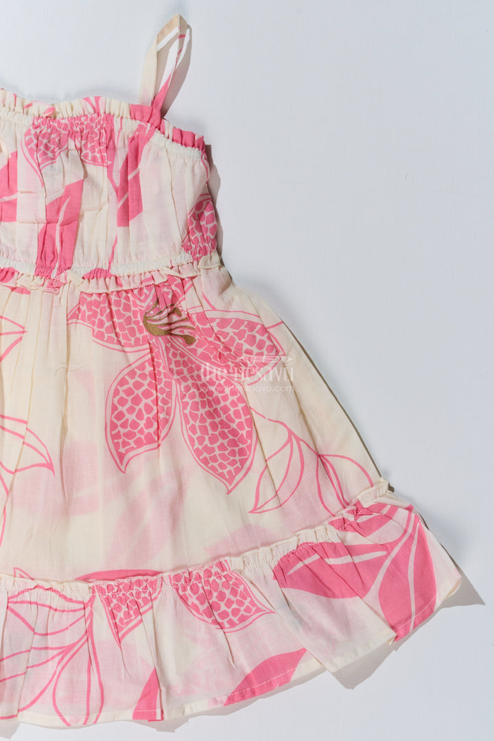 The Nesavu Girls Cotton Frock Girls Barbie Frock with Pink Floral Print and Smocked Bodice for a Stylish Summer Look Nesavu Nesavu Girls Barbie Frock Pink Floral Print Smocked Bodice Summer Outings