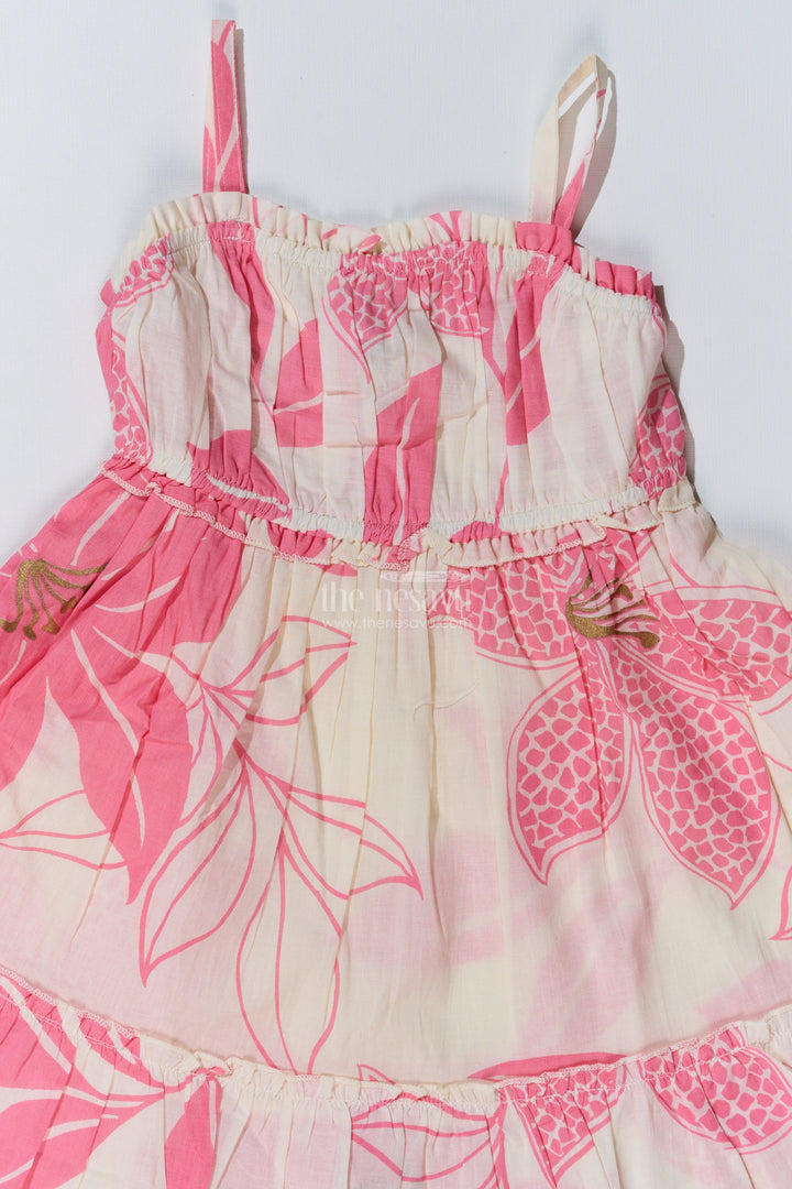 The Nesavu Girls Cotton Frock Girls Barbie Frock with Pink Floral Print and Smocked Bodice for a Stylish Summer Look Nesavu Nesavu Girls Barbie Frock Pink Floral Print Smocked Bodice Summer Outings