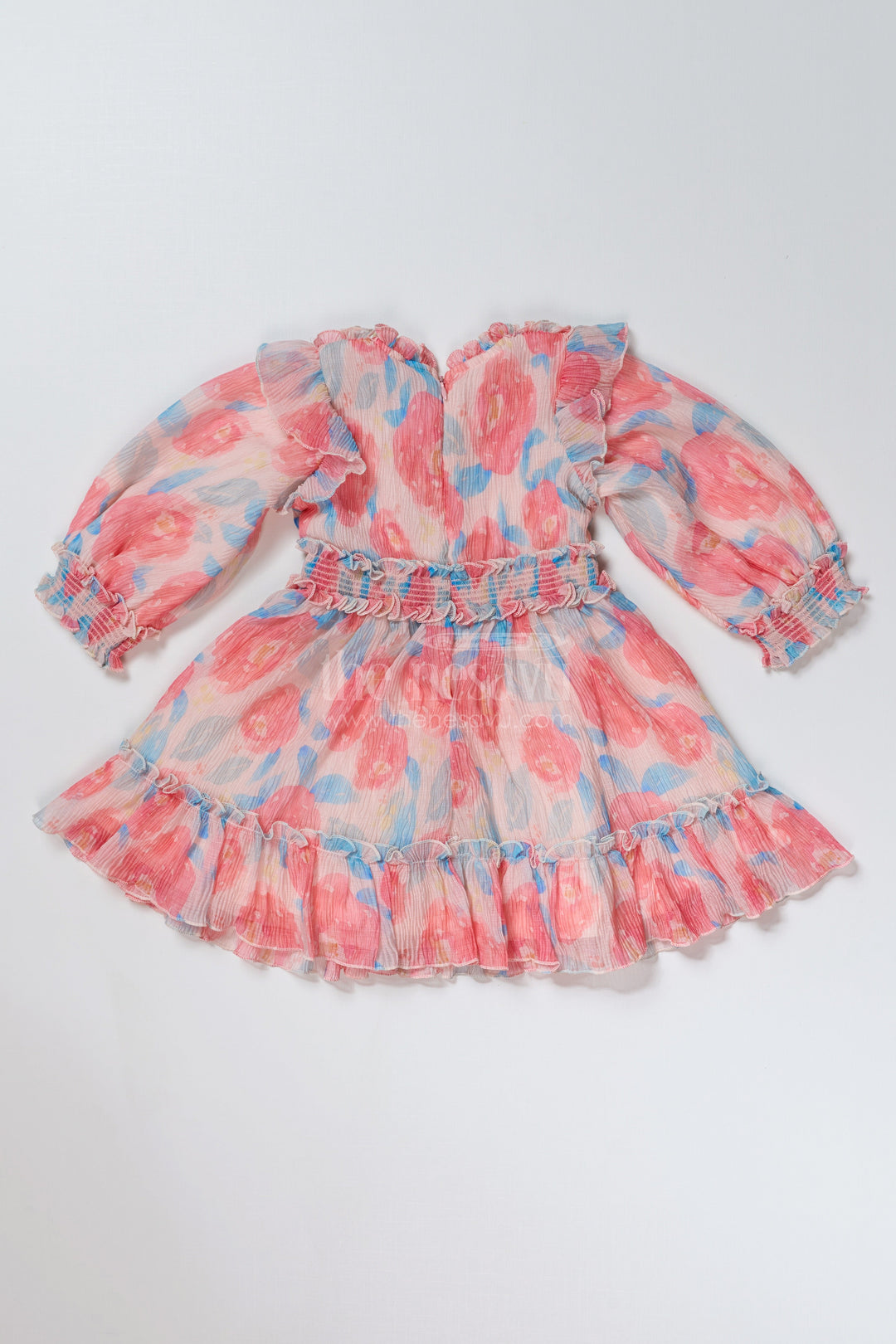 The Nesavu Girls Fancy Frock Girls Beautiful Cotton Frock with Floral Printed Pleated Organza and Ruffle Details Nesavu Girls Floral Printed Beautiful Cotton Frock Ruffles Puff Sleeves | The Nesavu
