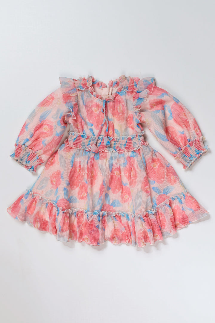 The Nesavu Girls Fancy Frock Girls Beautiful Cotton Frock with Floral Printed Pleated Organza and Ruffle Details Nesavu Girls Floral Printed Beautiful Cotton Frock Ruffles Puff Sleeves | The Nesavu