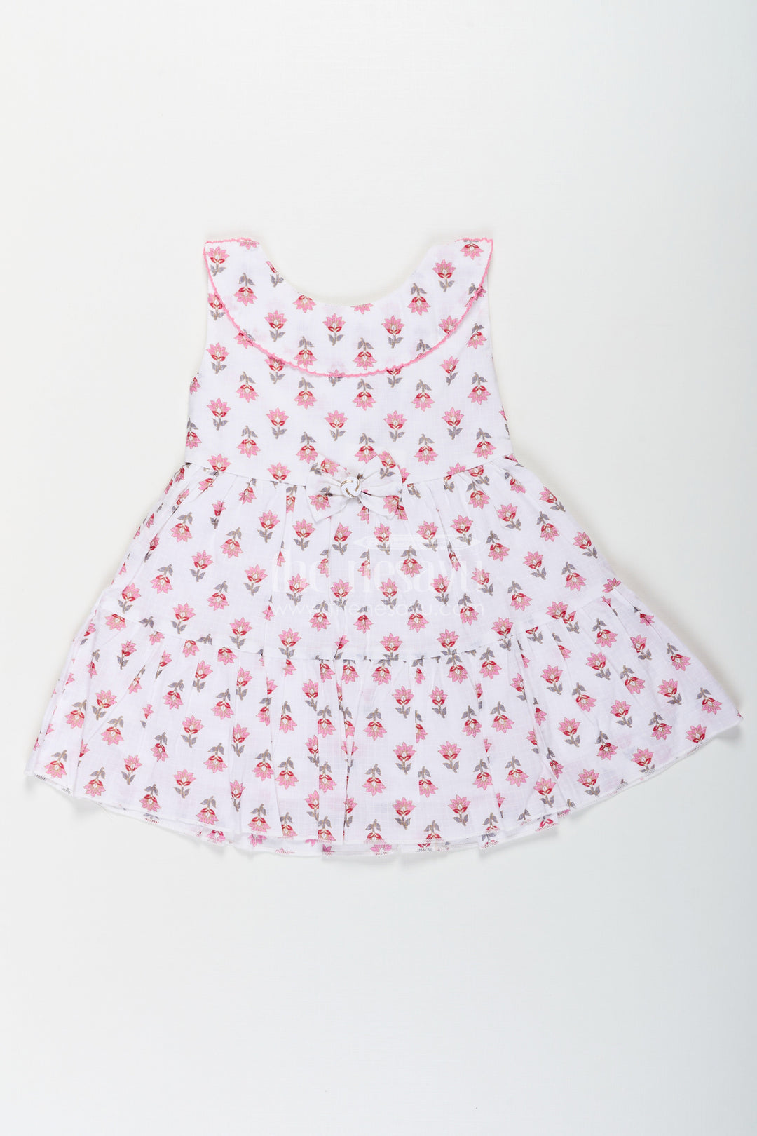 The Nesavu Baby Cotton Frocks Girls Beautiful Frock in Pure Cotton with Floral Prints and Cute Bow Detail Nesavu 16 (1Y) / Pink BFJ743B-16 Girls Beautiful Frock Pure Cotton Floral Prints Cute Bow Detail | The Nesavu