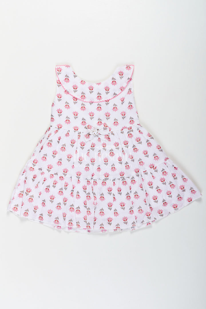The Nesavu Baby Cotton Frocks Girls Beautiful Frock in Pure Cotton with Floral Prints and Cute Bow Detail Nesavu 16 (1Y) / Pink BFJ743B-16 Girls Beautiful Frock Pure Cotton Floral Prints Cute Bow Detail | The Nesavu