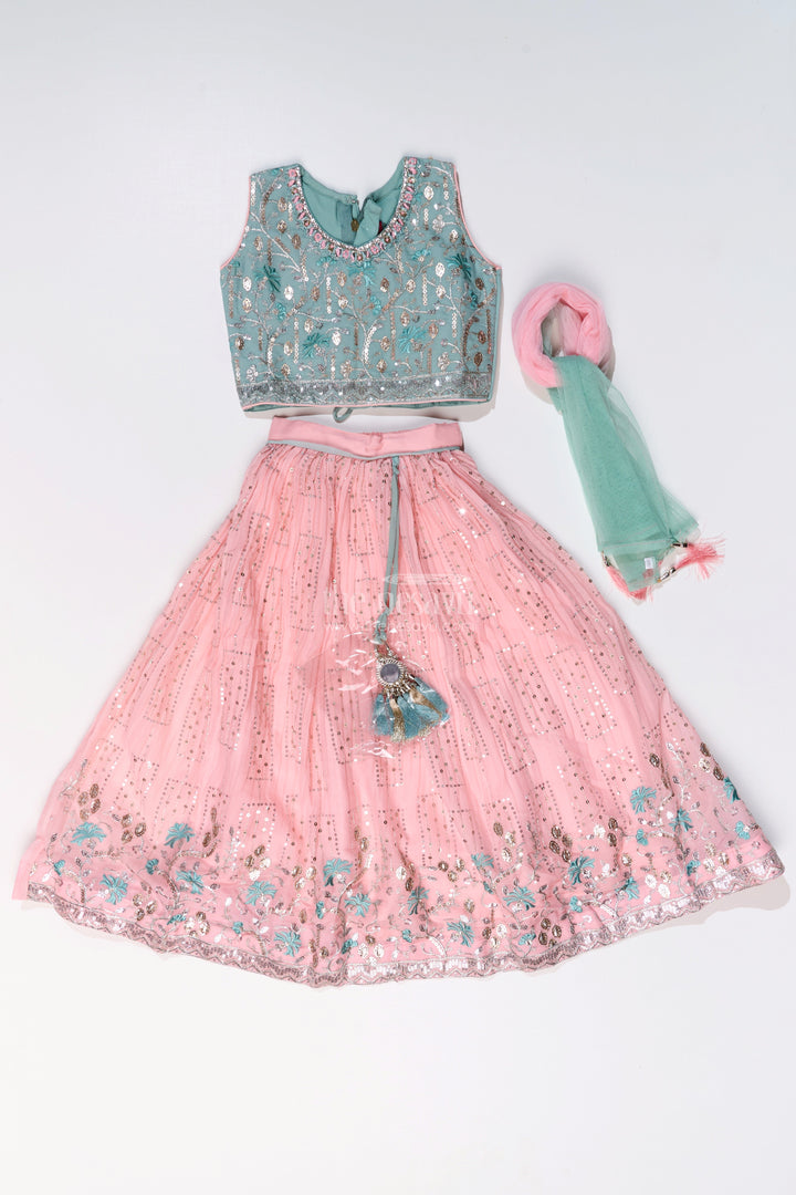 The Nesavu Girls Lehenga Choli Girls Beautiful Ghagra Choli with Embroidery and Sequin Detailing for Wedding Wear Nesavu Girls Beautiful Ghagra Choli Designer Embroidery Sequins Wedding Wear | The Nesavu