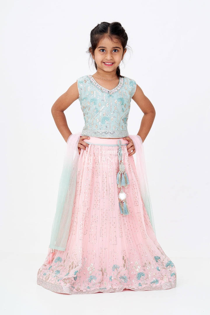 The Nesavu Girls Lehenga Choli Girls Beautiful Ghagra Choli with Embroidery and Sequin Detailing for Wedding Wear Nesavu Girls Beautiful Ghagra Choli Designer Embroidery Sequins Wedding Wear | The Nesavu