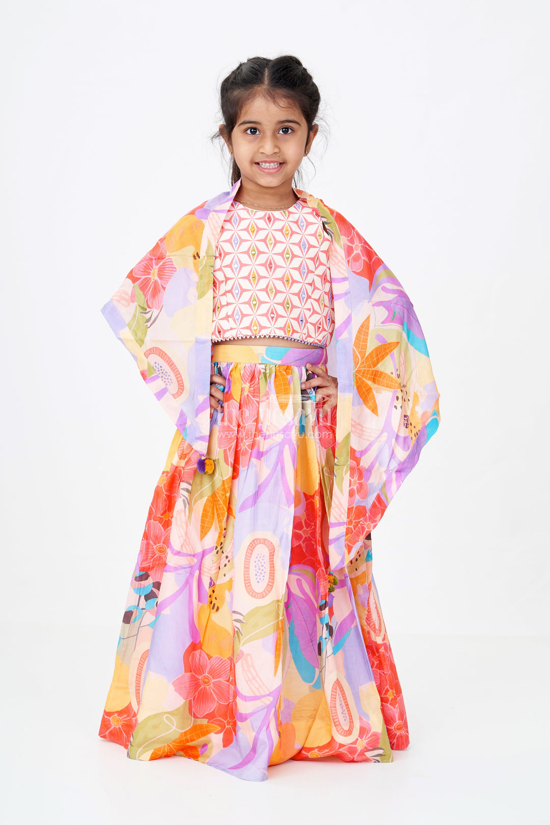 The Nesavu Girls Lehenga Choli Girls Best Lehengas Online with Vibrant Digital Print and Embroidered Choli Nesavu 16 (1Y) / Multicolor GL579A-16 Girls Best Lehengas Online Embroidered Choli Vibrant Digital Print Skirt | The Nesavu