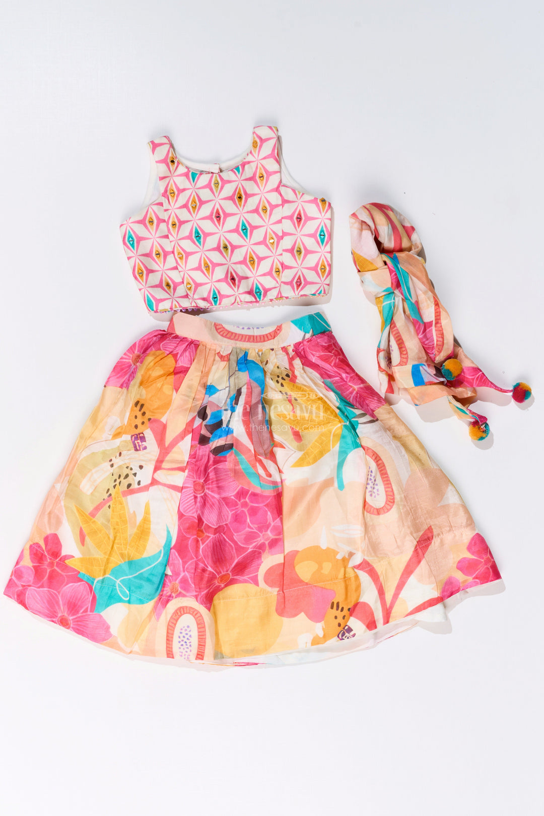 The Nesavu Girls Lehenga Choli Girls Best Lehengas Online with Vibrant Digital Print and Embroidered Choli Nesavu Girls Best Lehengas Online Embroidered Choli Vibrant Digital Print Skirt | The Nesavu