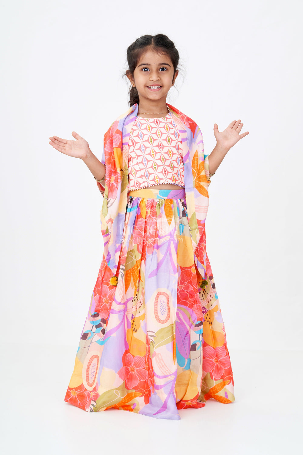 The Nesavu Girls Lehenga Choli Girls Best Lehengas Online with Vibrant Digital Print and Embroidered Choli Nesavu Nesavu Girls Best Lehengas Online Embroidered Choli Vibrant Digital Print Skirt