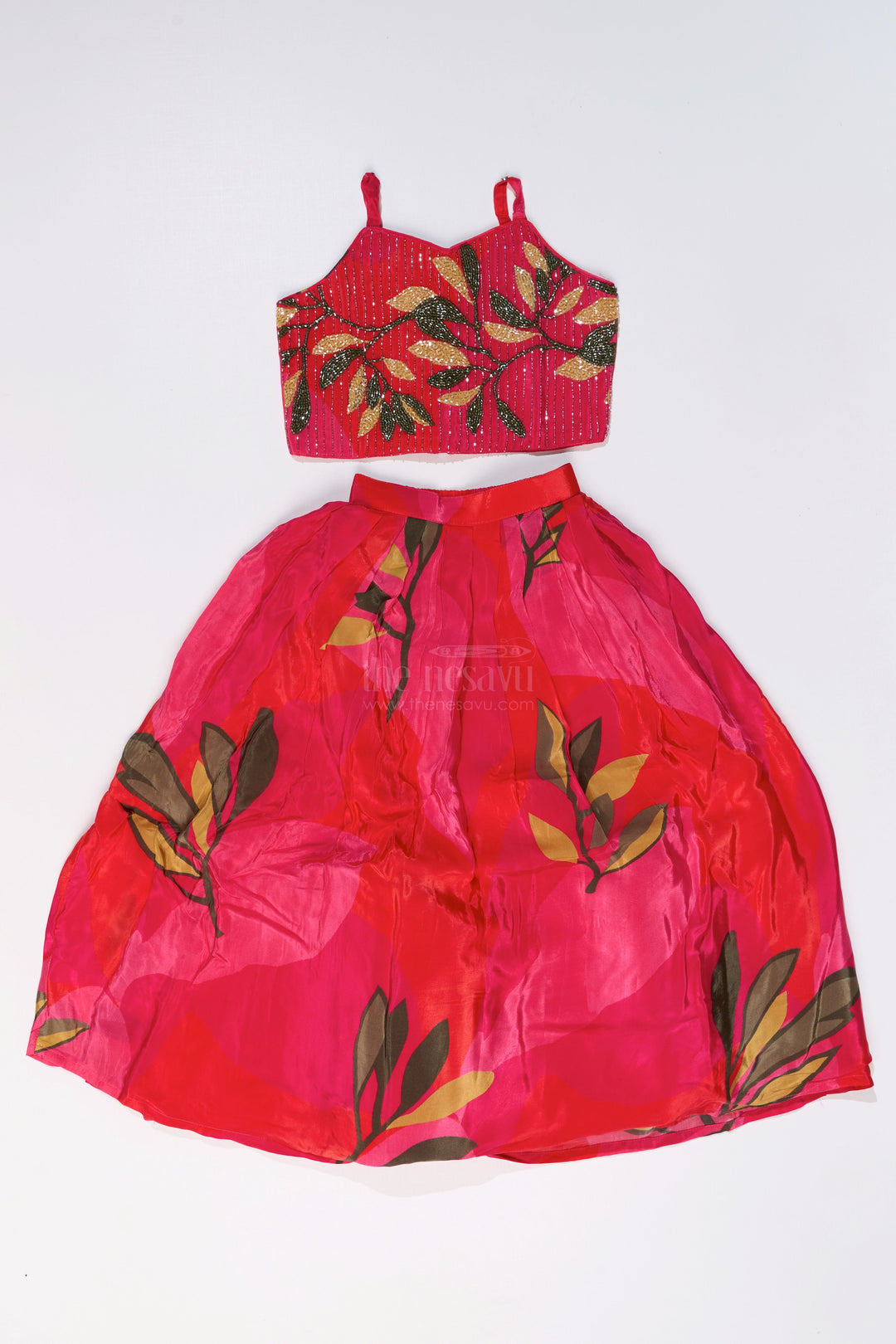 The Nesavu Girls Lehenga Choli Girls Birthday Lehenga with Floral Print and Embellished Sleeveless Choli in Vibrant Pink Nesavu Girls Pink Birthday Lehenga Floral Print Embellished Sleeveless Choli | The Nesavu