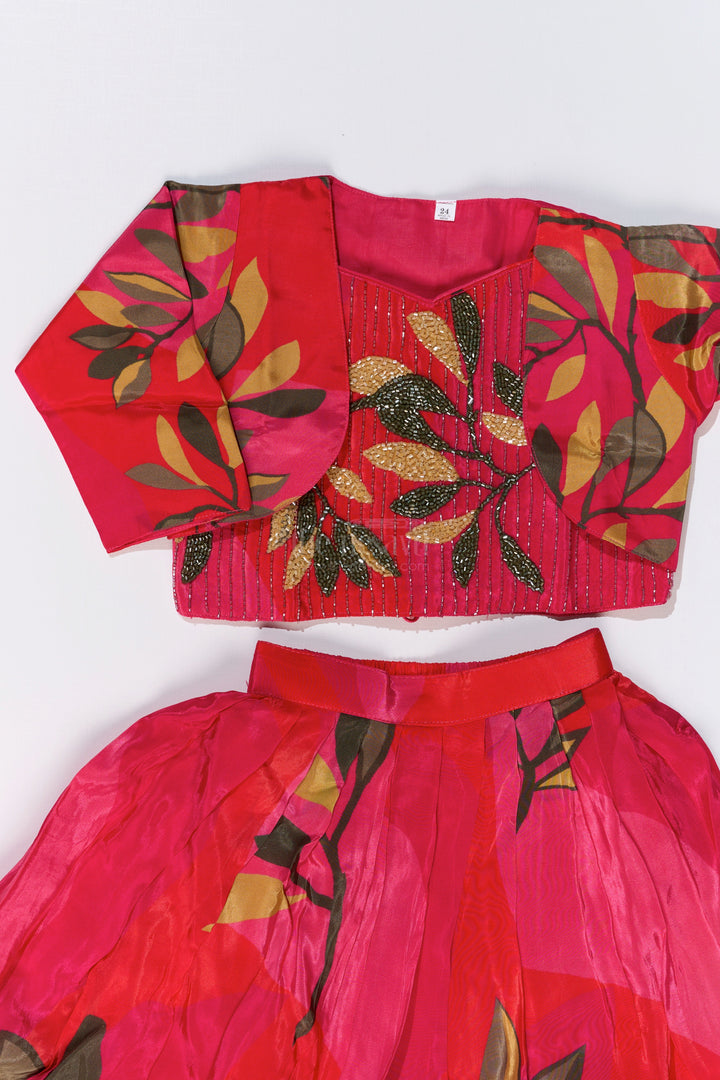 The Nesavu Girls Lehenga Choli Girls Birthday Lehenga with Floral Print and Embellished Sleeveless Choli in Vibrant Pink Nesavu Girls Pink Birthday Lehenga Floral Print Embellished Sleeveless Choli | The Nesavu