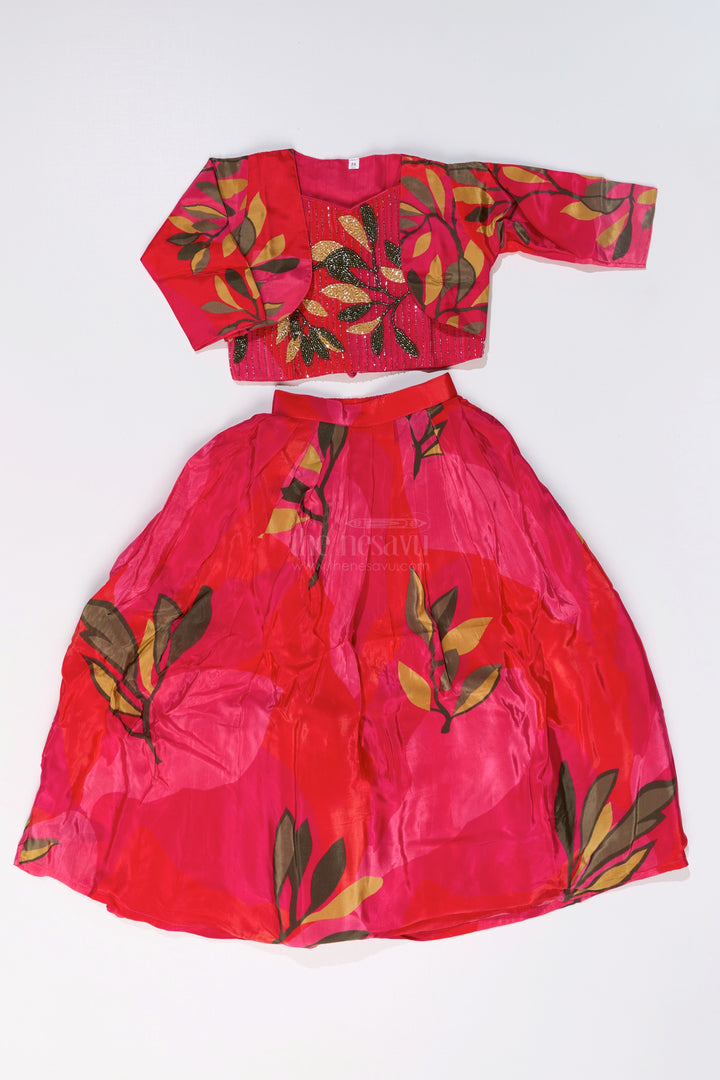 The Nesavu Girls Lehenga Choli Girls Birthday Lehenga with Floral Print and Embellished Sleeveless Choli in Vibrant Pink Nesavu Girls Pink Birthday Lehenga Floral Print Embellished Sleeveless Choli | The Nesavu