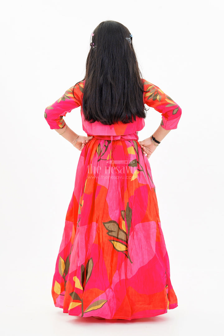 The Nesavu Girls Lehenga Choli Girls Birthday Lehenga with Floral Print and Embellished Sleeveless Choli in Vibrant Pink Nesavu Girls Pink Birthday Lehenga Floral Print Embellished Sleeveless Choli | The Nesavu