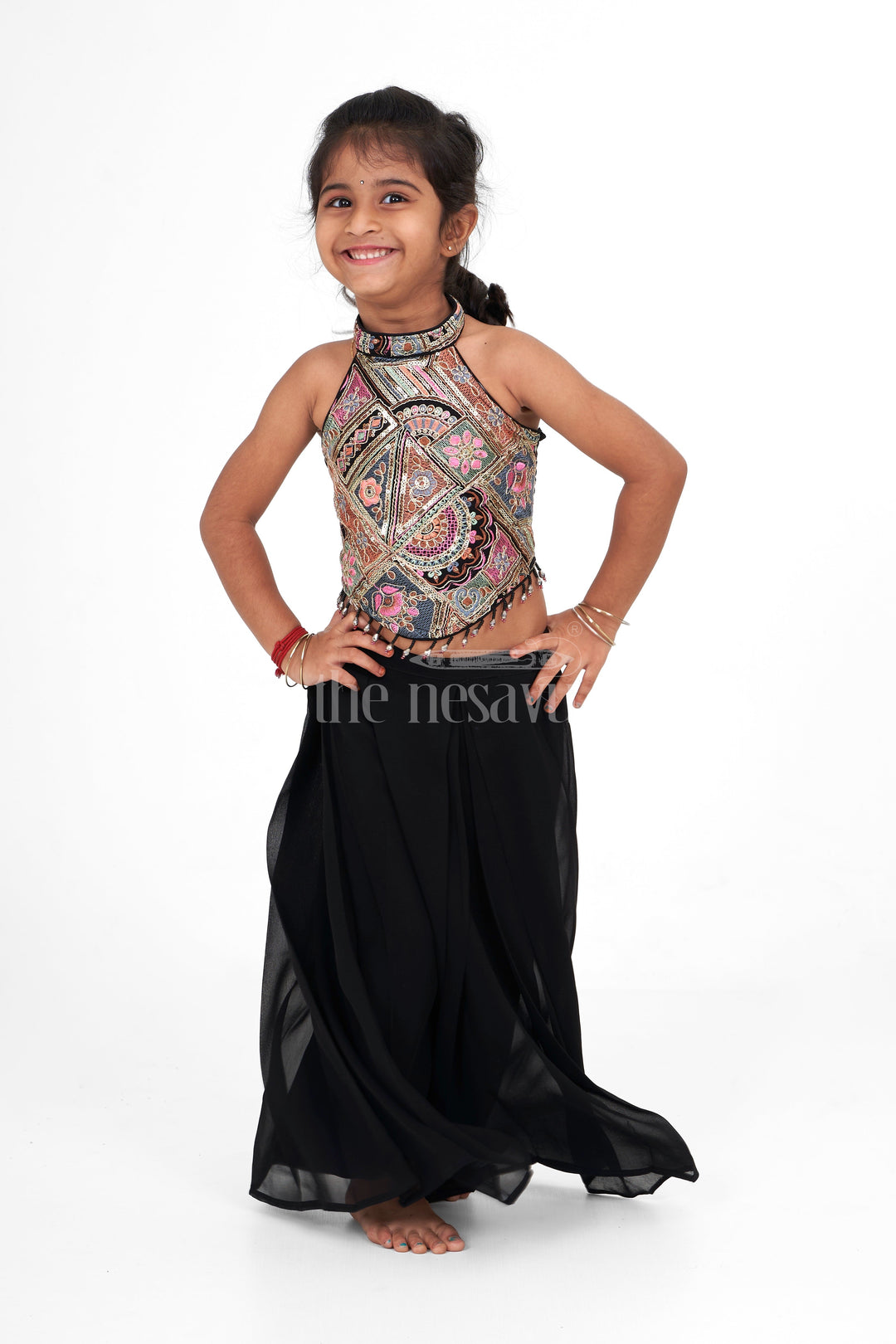 The Nesavu Girls Sharara / Plazo Set Girls Black Georgette Embroidered Sharara Plazo Set for Christmas Clothes Nesavu 18 (2Y) / Black GPS464A-18 Girls Black Georgette Embroidered Sharara Plazo Set Nesavu Diwali Clothes Special Occasions