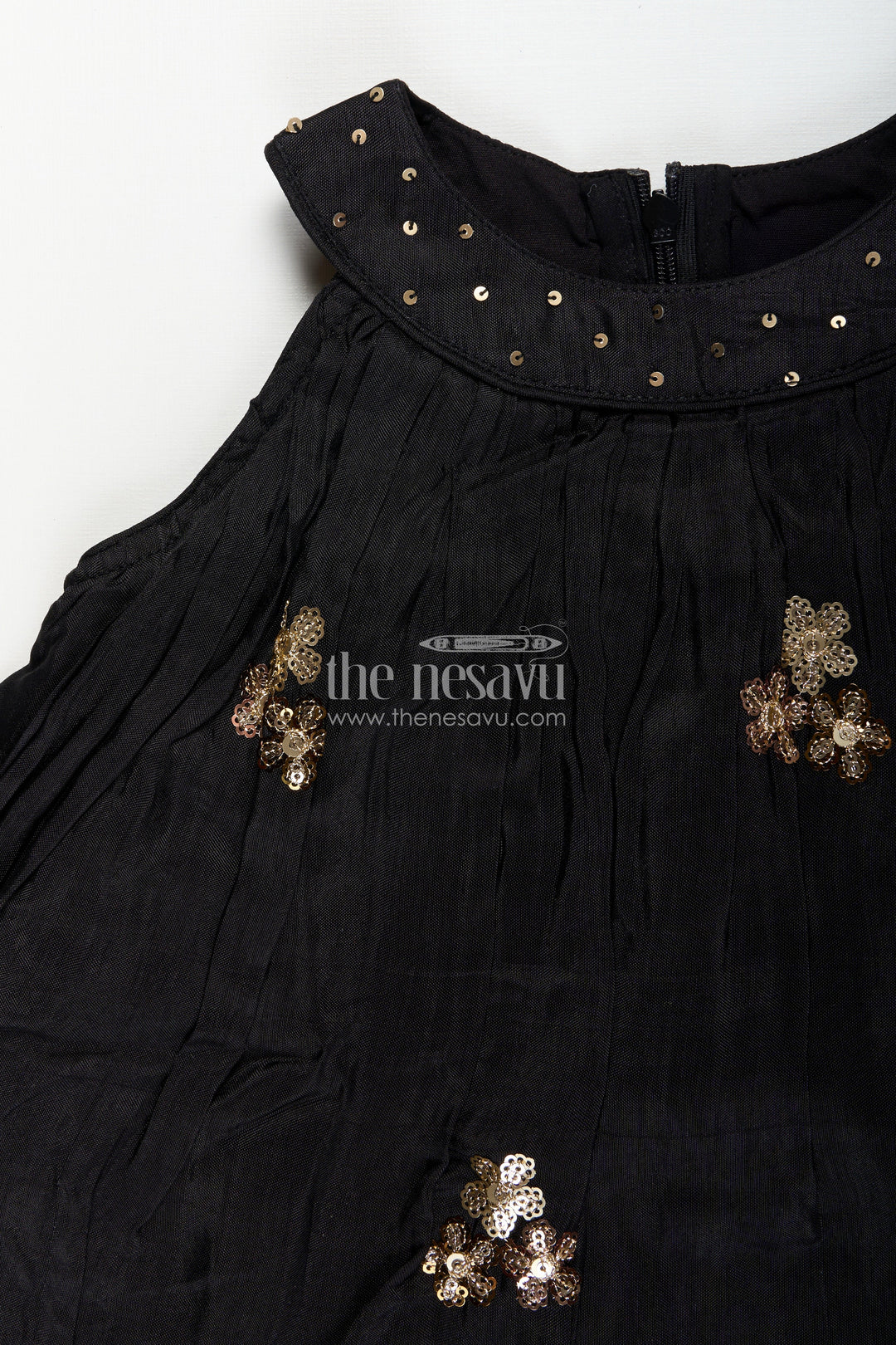 The Nesavu Girls Sharara / Plazo Set Girls Black Muslin Silk Sharara Set with Embroidered Kurti for Festive Wear Nesavu Nesavu girls black muslin silk sharara set embroidered kurti festive occasions