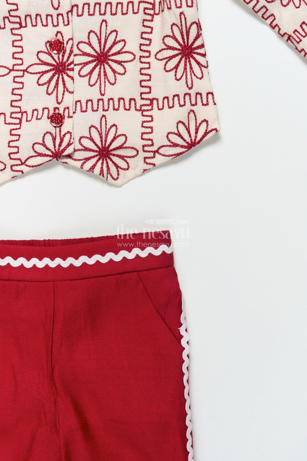 The Nesavu Girls Casual Set Girls Blazer Set for Birthday Parties and School Day Events Nesavu Nesavu girls floral embroidered blazer set school events festive birthdays