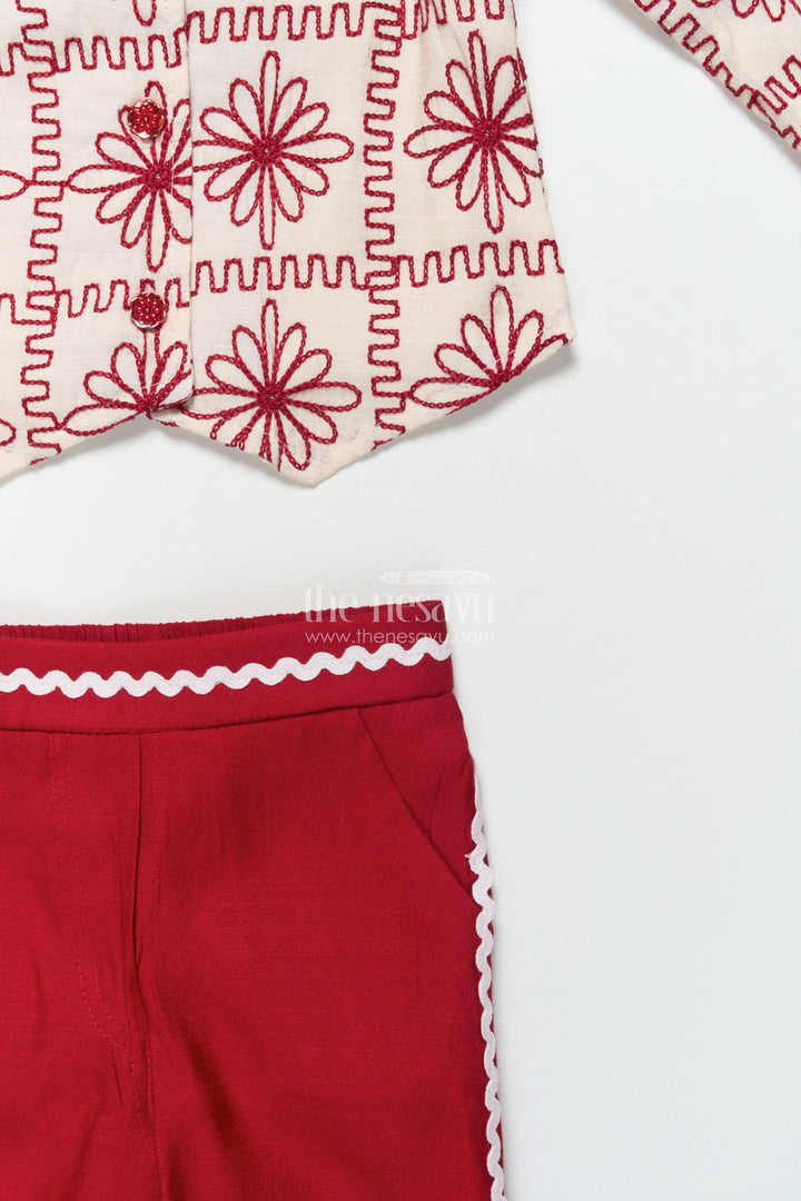 The Nesavu Girls Casual Set Girls Blazer Set for Birthday Parties and School Day Events Nesavu Nesavu girls floral embroidered blazer set school events festive birthdays