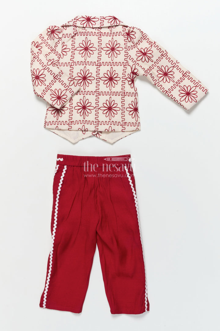 The Nesavu Girls Casual Set Girls Blazer Set for Birthday Parties and School Day Events Nesavu Nesavu girls floral embroidered blazer set school events festive birthdays