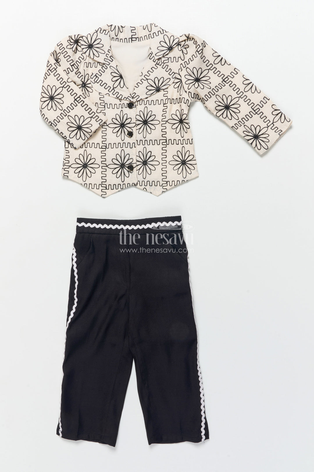 The Nesavu Girls Casual Set Girls Blazer Set for School Functions and Casual Festive Wear Nesavu 18 (2Y) / Blue GPS725A-18 Nesavu girls embroidered blazer set cultural school functions festive dressing