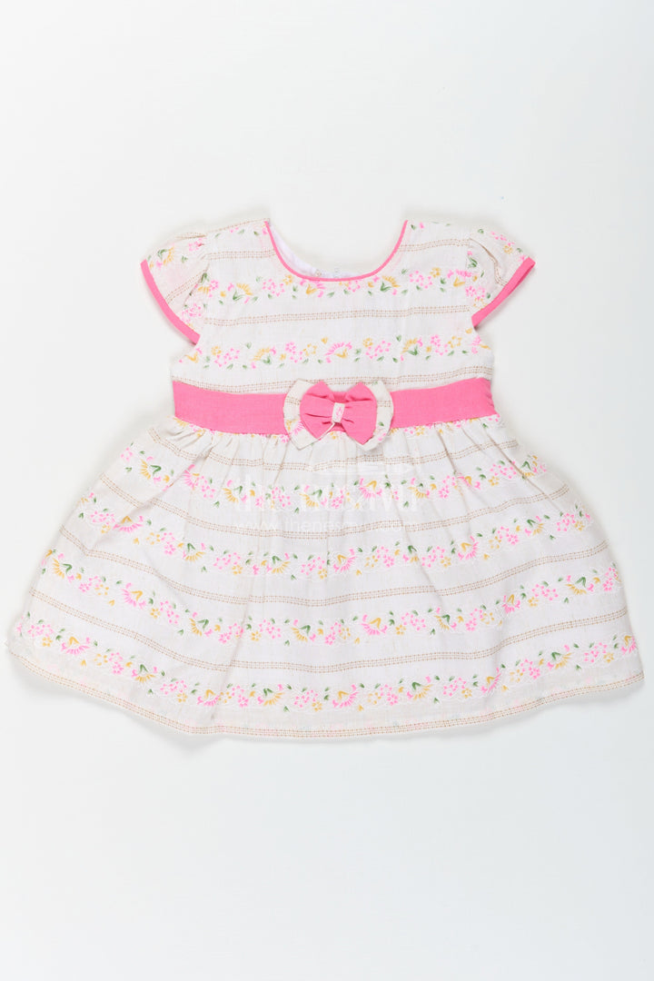 The Nesavu Baby Cotton Frocks Girls Blend Cotton Embroidered Modern Frock Dress with Puff Sleeves and Pink Bow Detailing Nesavu 14 (6M) / Pink BFJ750A-14 Embroidered Girls Modern Frock Dress Bow Belt Soft Cotton Blend Fabric | The Nesavu