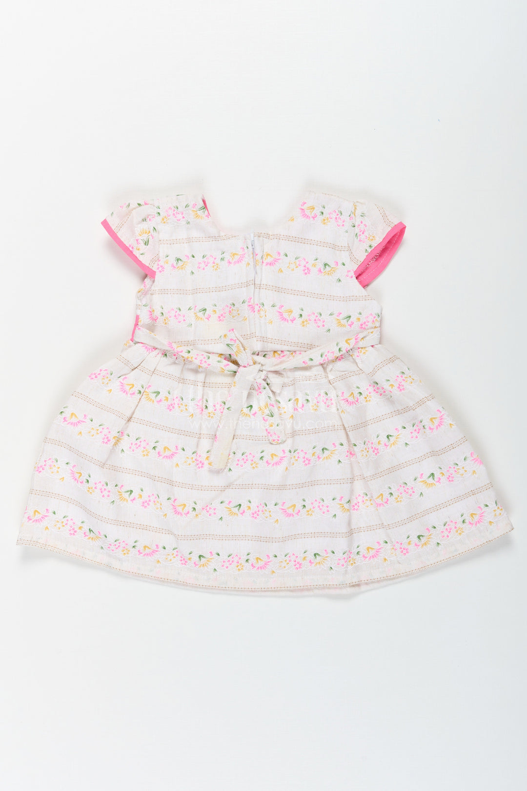 The Nesavu Baby Cotton Frocks Girls Blend Cotton Embroidered Modern Frock Dress with Puff Sleeves and Pink Bow Detailing Nesavu Embroidered Girls Modern Frock Dress Bow Belt Soft Cotton Blend Fabric | The Nesavu