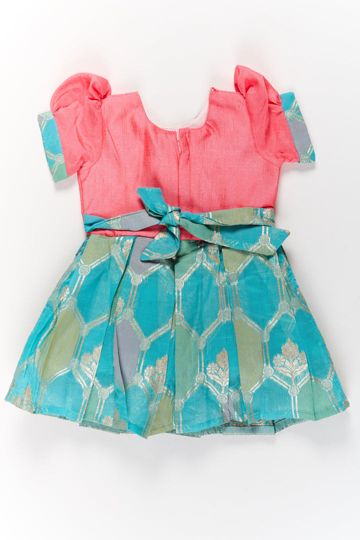 The Nesavu Silk Party Frock Girls Blend Silk Party Frock with Stone Embellished Neckline and Contrast Skirt Nesavu Girls Blend Silk Party Frock Stone Embellished Neckline Brocade Skirt | The Nesavu