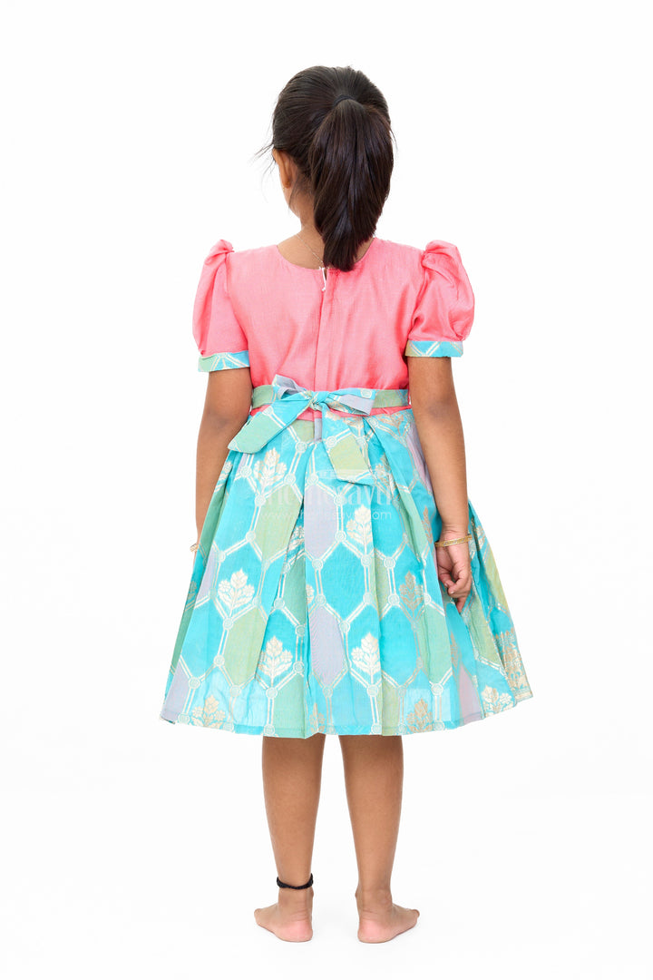 The Nesavu Silk Party Frock Girls Blend Silk Party Frock with Stone Embellished Neckline and Contrast Skirt Nesavu Girls Blend Silk Party Frock Stone Embellished Neckline Brocade Skirt | The Nesavu