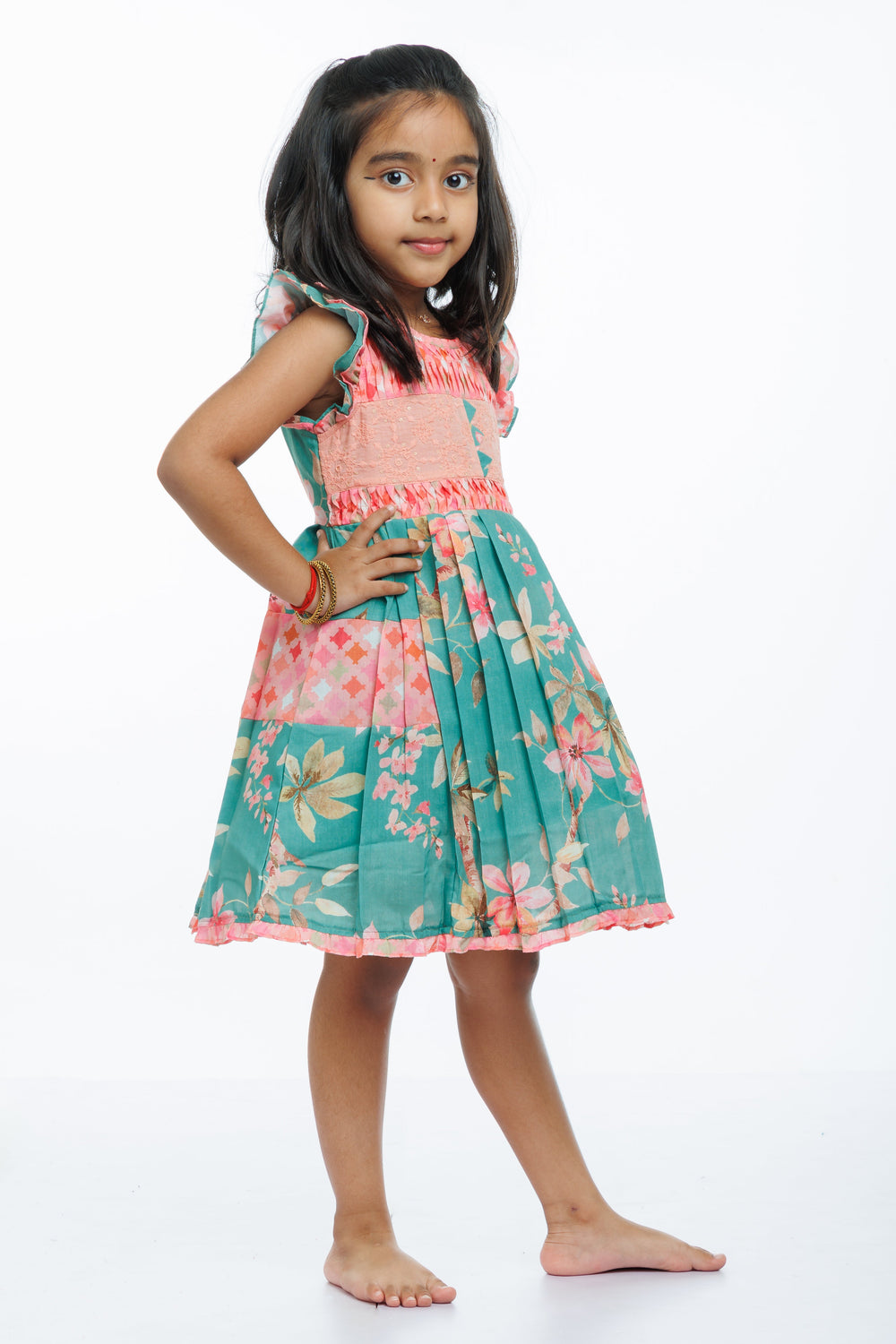 The Nesavu Girls Cotton Frock Girls Blossom Pleated Cotton Frock with Chikan Embroidery Nesavu Daily Wear Chic Cotton Floral Dress for Kids | Summer Fashion Essentials | The Nesavu