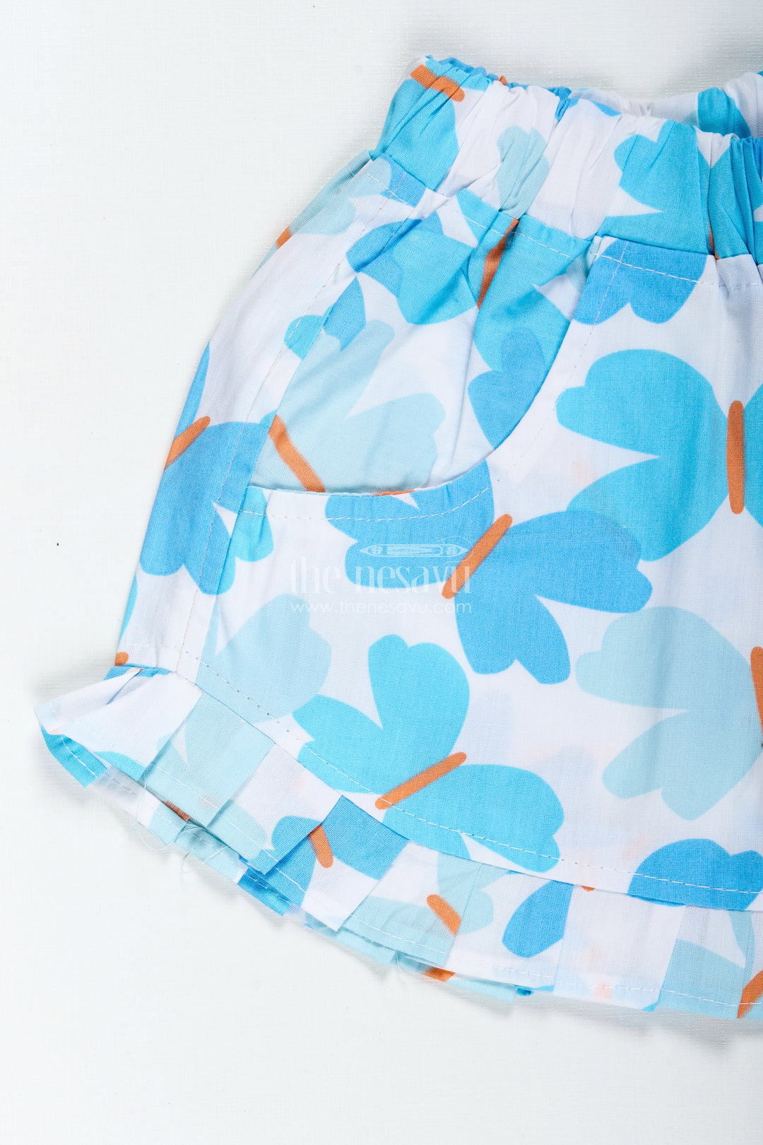 The Nesavu Girls Shorts Girls Blue Butterfly Print Cotton Shorts for Summer Fun Nesavu Nesavu Girls Blue Butterfly Cotton Shorts Summer Play School Casual Day Wear