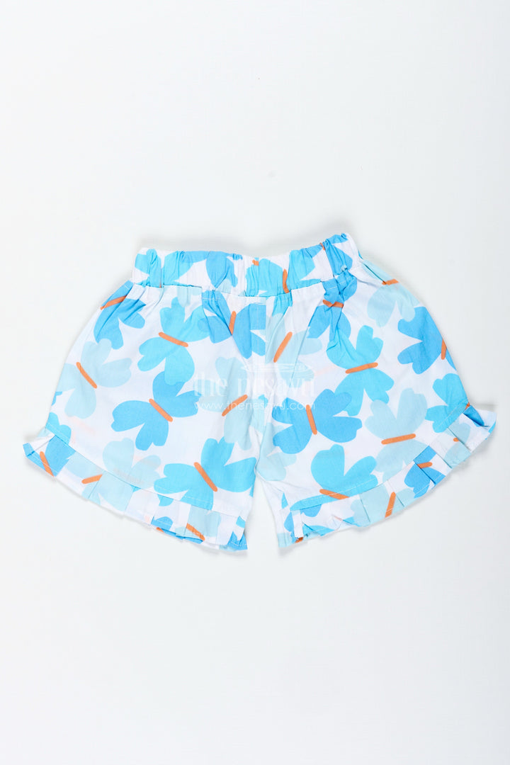 The Nesavu Girls Shorts Girls Blue Butterfly Print Cotton Shorts for Summer Fun Nesavu Nesavu Girls Blue Butterfly Cotton Shorts Summer Play School Casual Day Wear