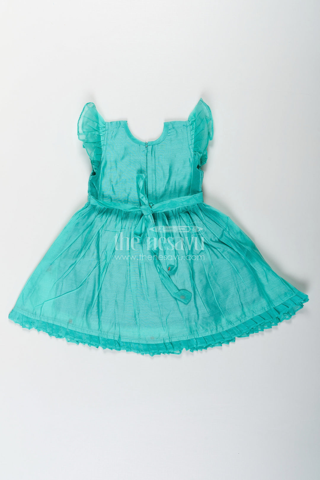 The Nesavu Girls Chanderi Frock Girls Blue Colour Frock Suit in Chanderi with Bold Floral Embroidery and Elegant Flutter Sleeves Nesavu Girls Blue Colour Frock Suit Chanderi Fabric Bold Floral Embroidery Flutter Sleeves | The Nesavu