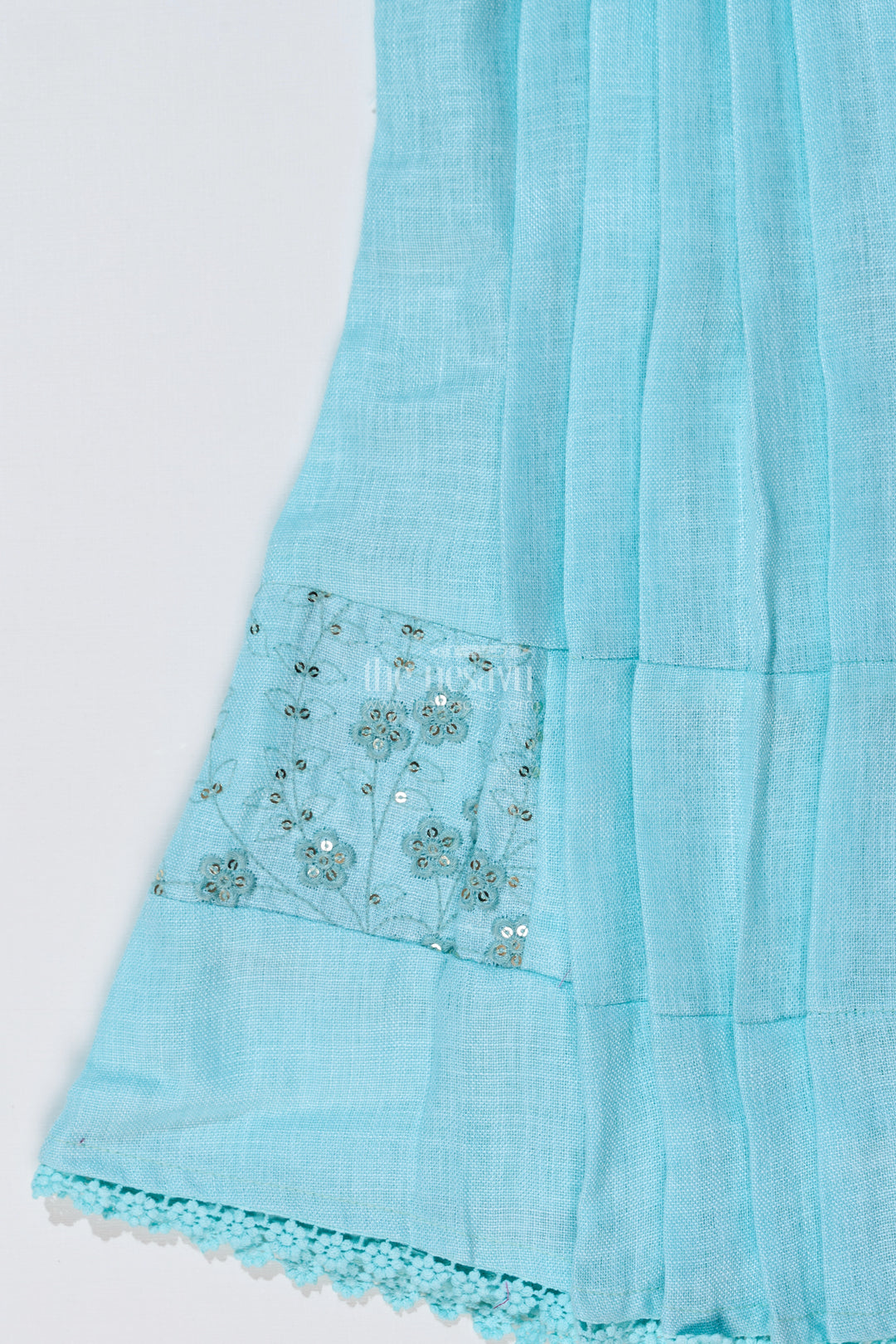 The Nesavu Girls Cotton Frock Girls Blue Colour Frock with Embroidery and Pleated Design for Casual and Festive Wear Nesavu Nesavu Girls Blue Colour Cotton Frock Embroidery Pleated Skirt Festive Wear