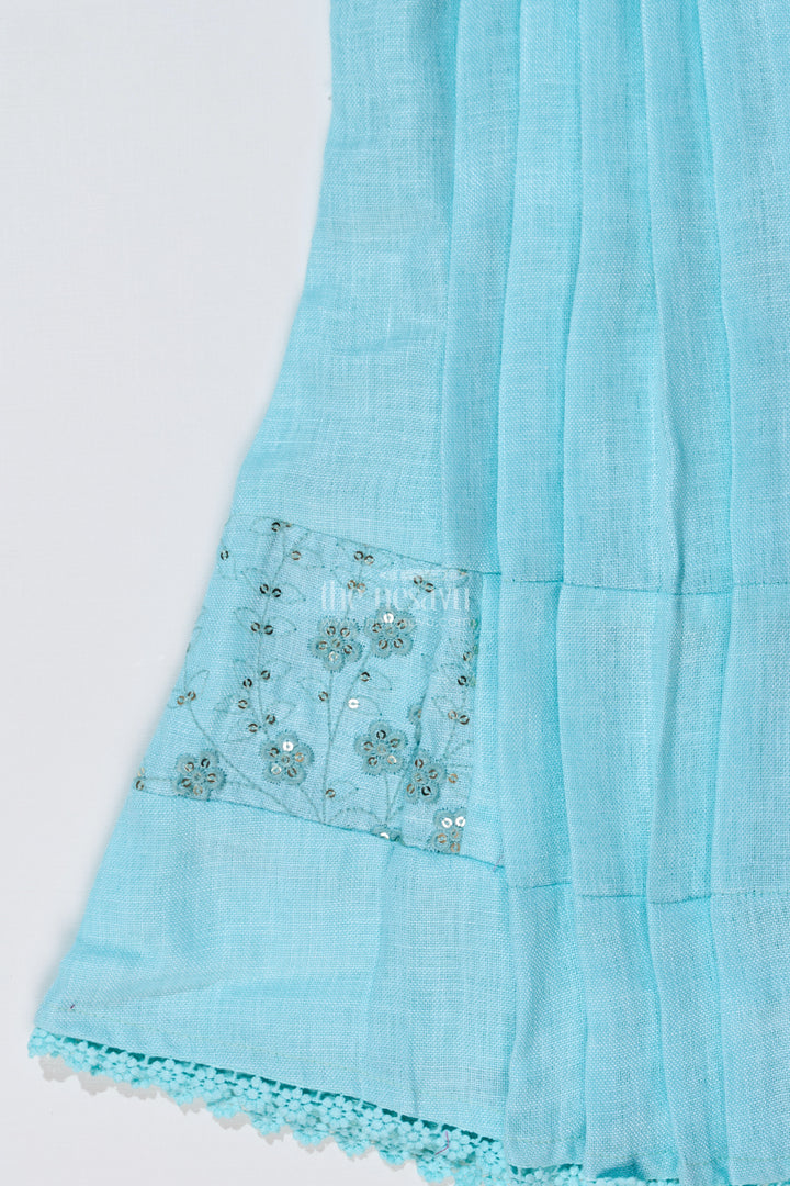 The Nesavu Girls Cotton Frock Girls Blue Colour Frock with Embroidery and Pleated Design for Casual and Festive Wear Nesavu Nesavu Girls Blue Colour Cotton Frock Embroidery Pleated Skirt Festive Wear